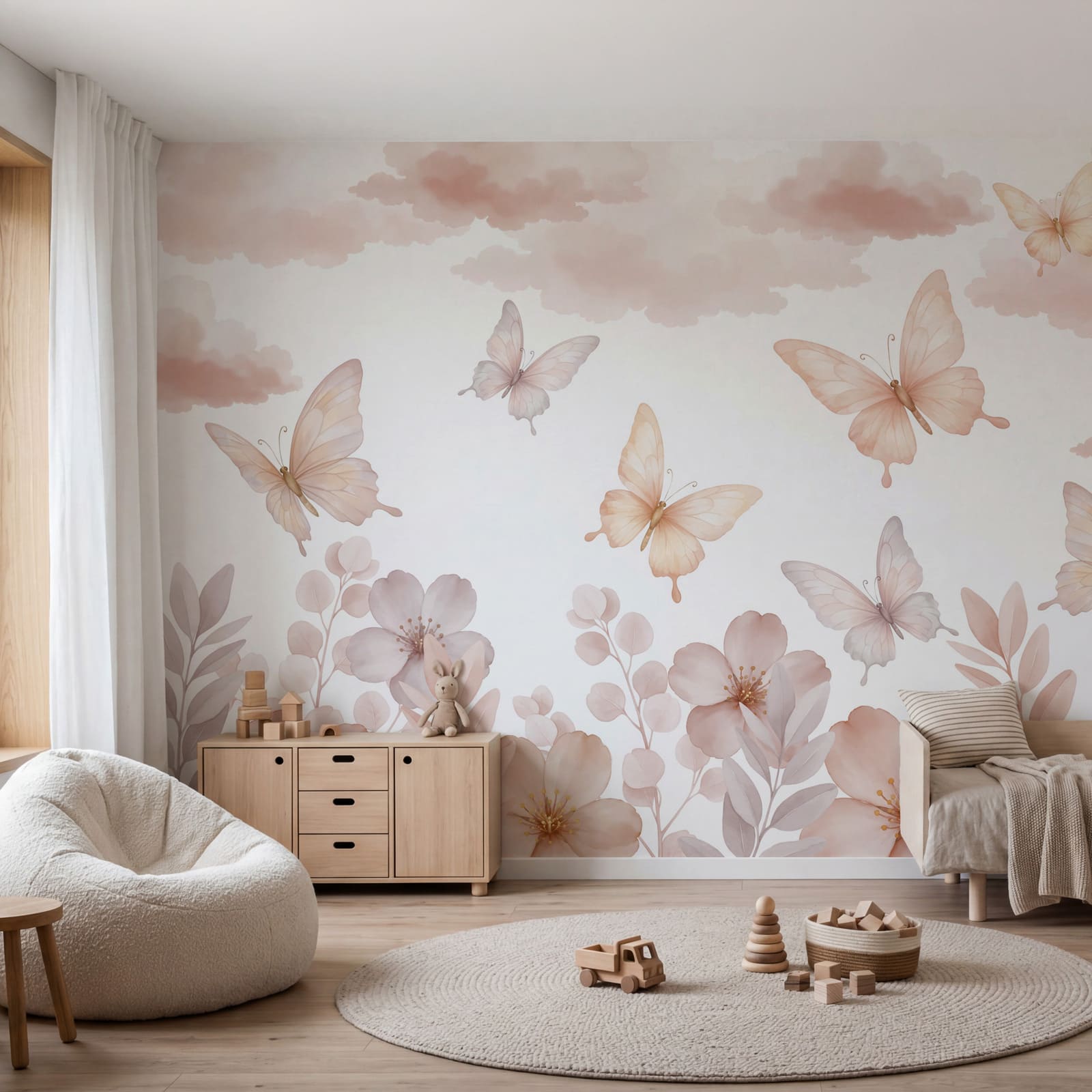 Schmetterlinge, die über Blumen fliegen