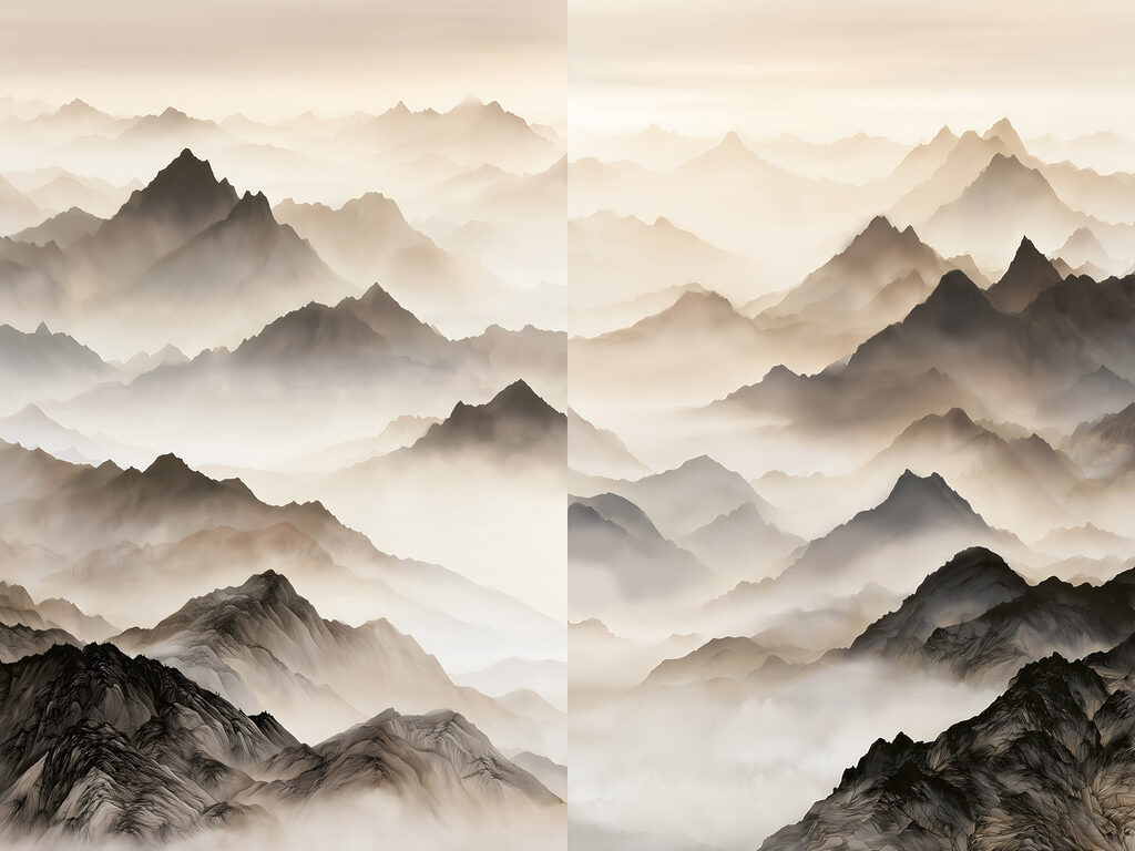 Collage of mountains with fog