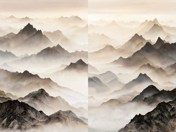 Collage of mountains with fog