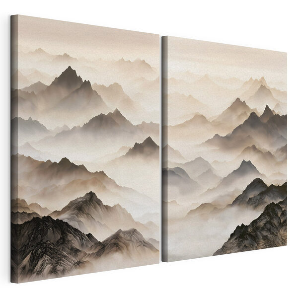 Modularer Leinwanddruck Collage aus Bergen im Nebel