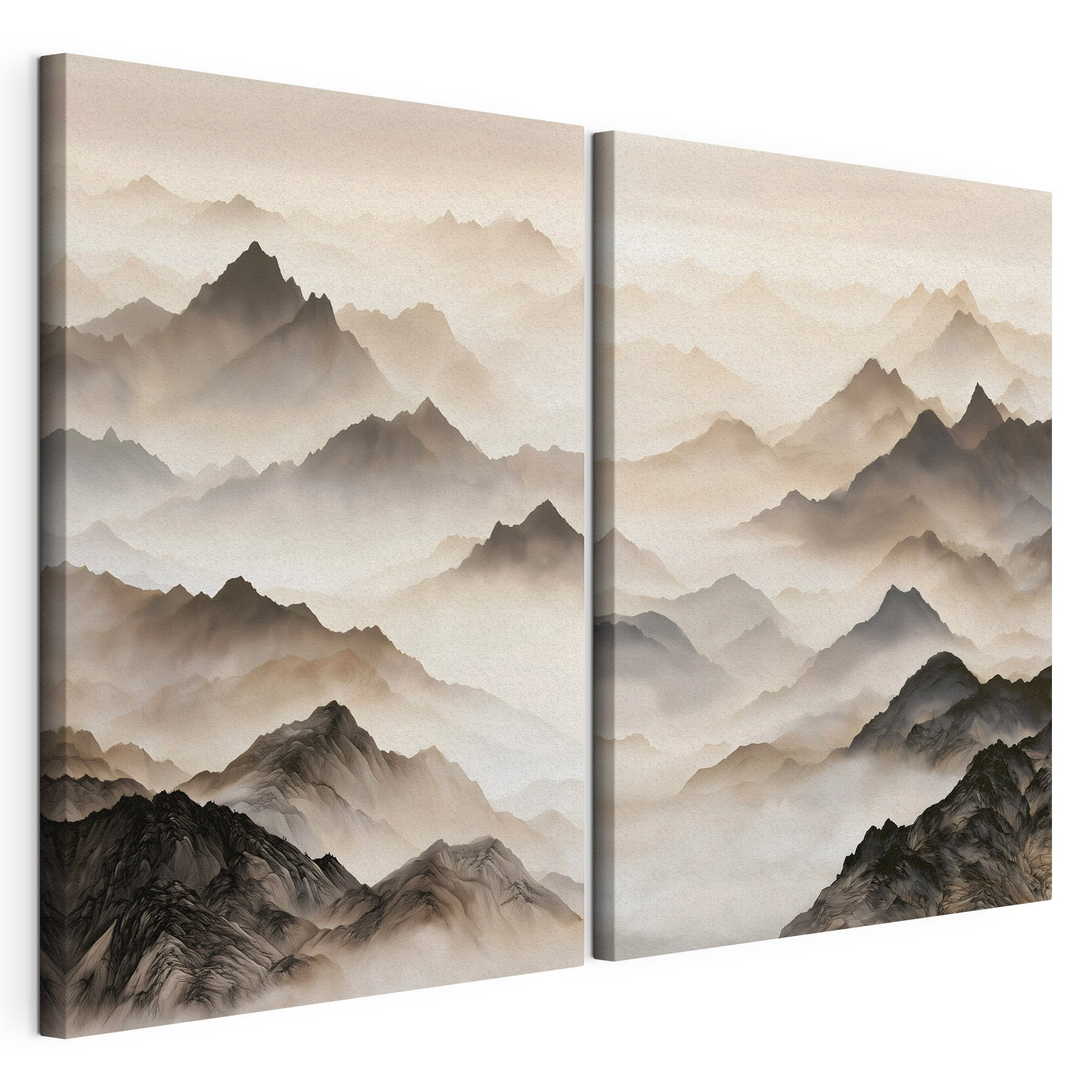 Collage of mountains with fog