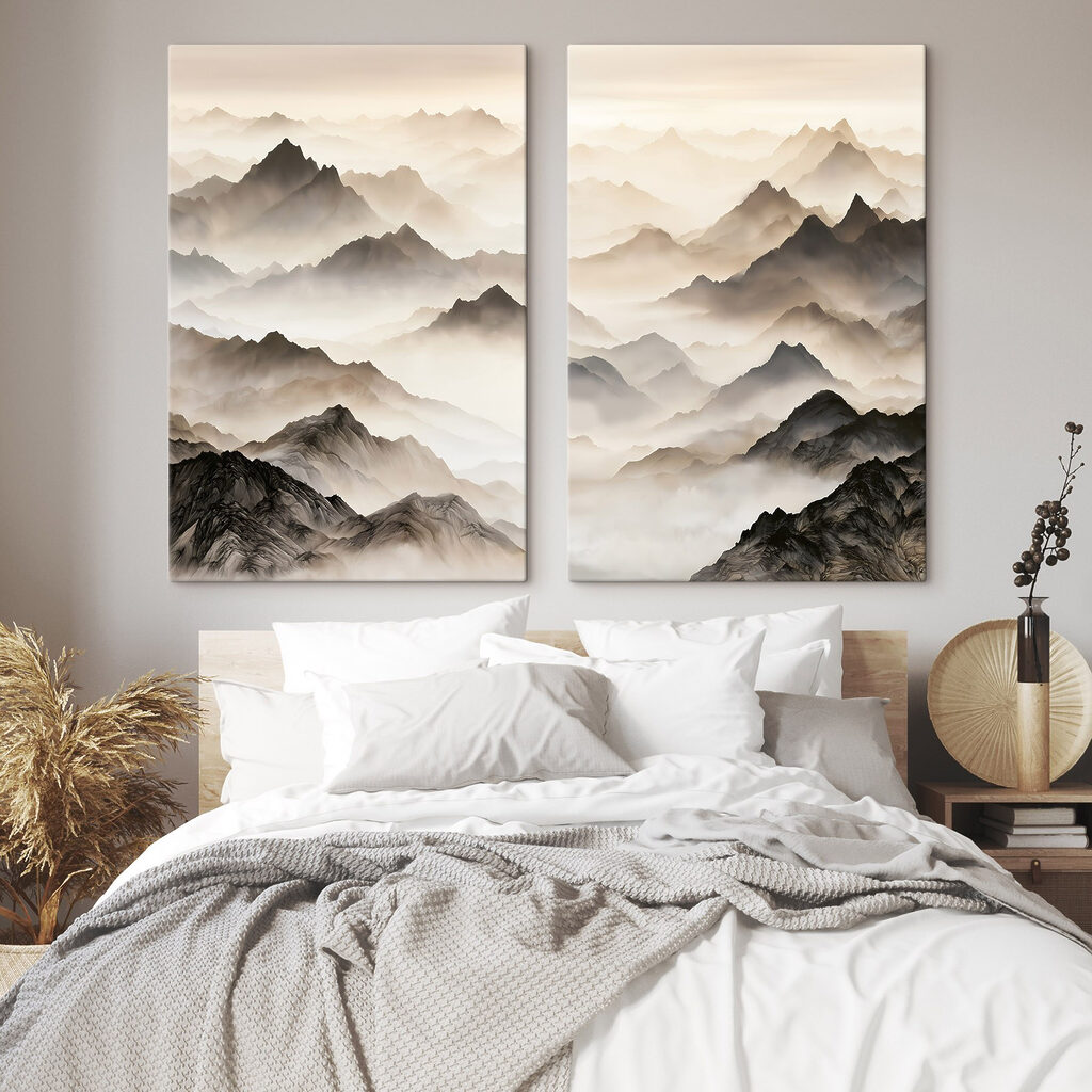 Collage of mountains with fog
