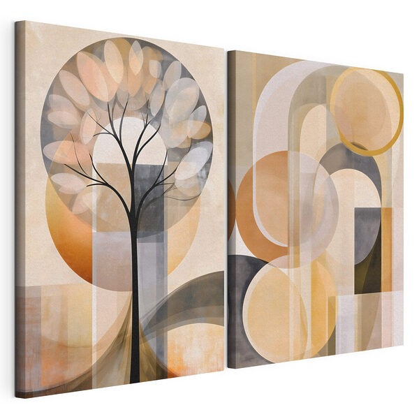 Modularer Leinwanddruck Baum mit Kreisen und Linien