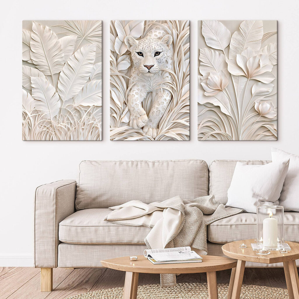 White tiger sculpture with leaves