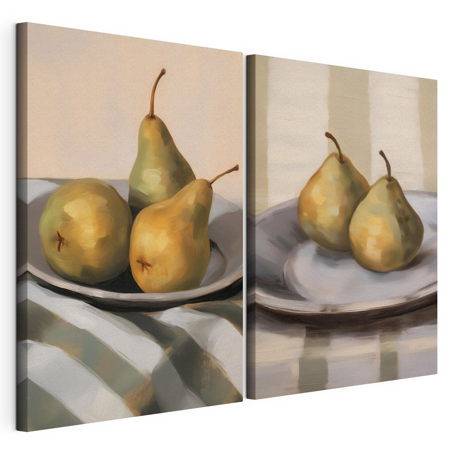 Comparison of a couple of pears on a plate Comparison of a couple of pears on a plate