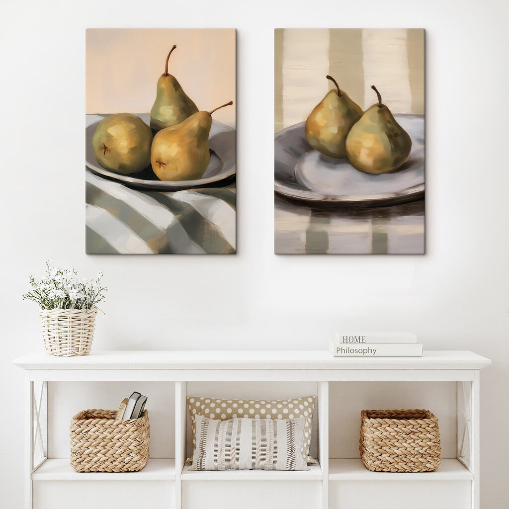 Comparison of a couple of pears on a plate Comparison of a couple of pears on a plate