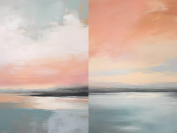 Painting of a sunset over a lake