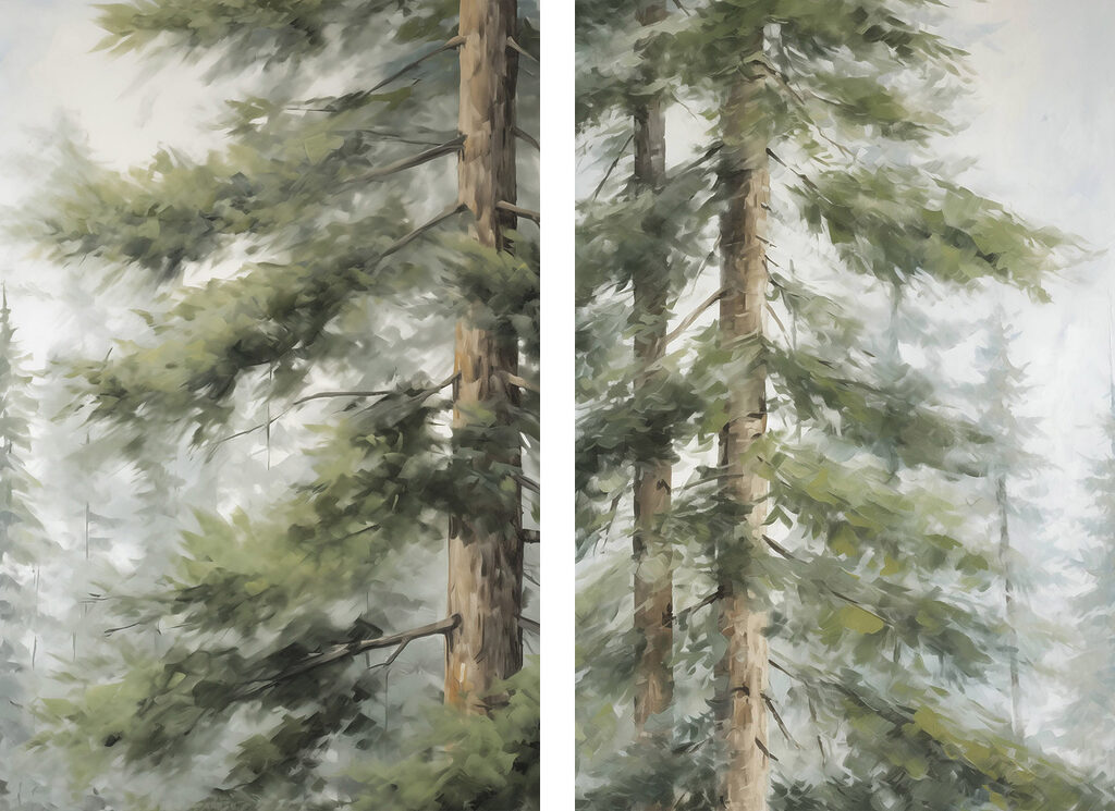 Painting of trees in the fog Painting of trees in the fog