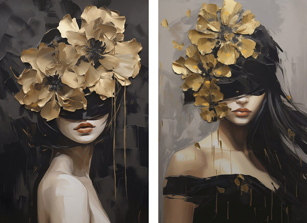 Painting of a woman with flowers on her head