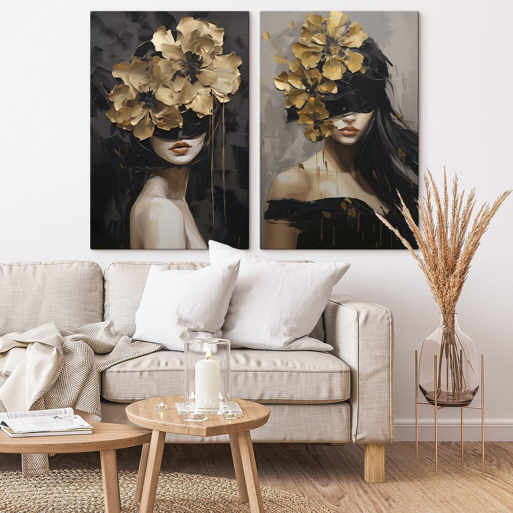 Painting of a woman with flowers on her head