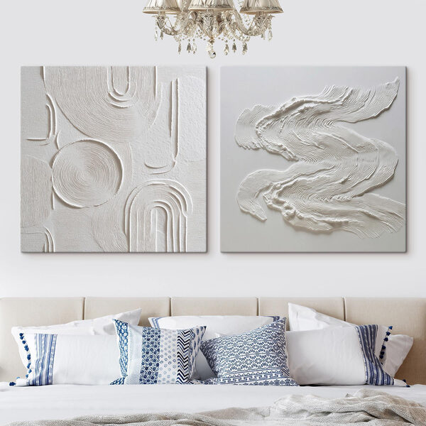 Intricate patterns in soft white tones