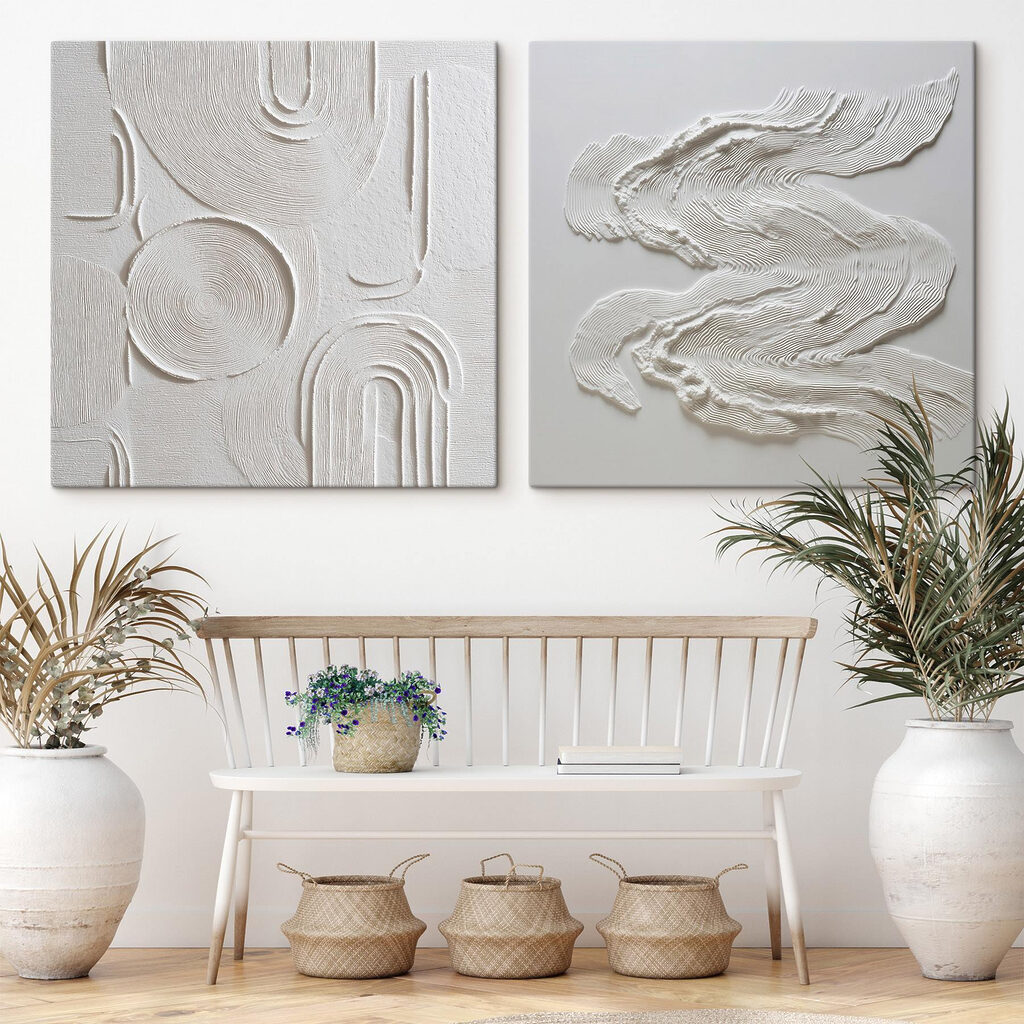 Intricate patterns in soft white tones