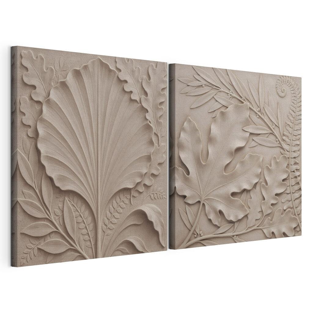 Stone carving of leaves and branches