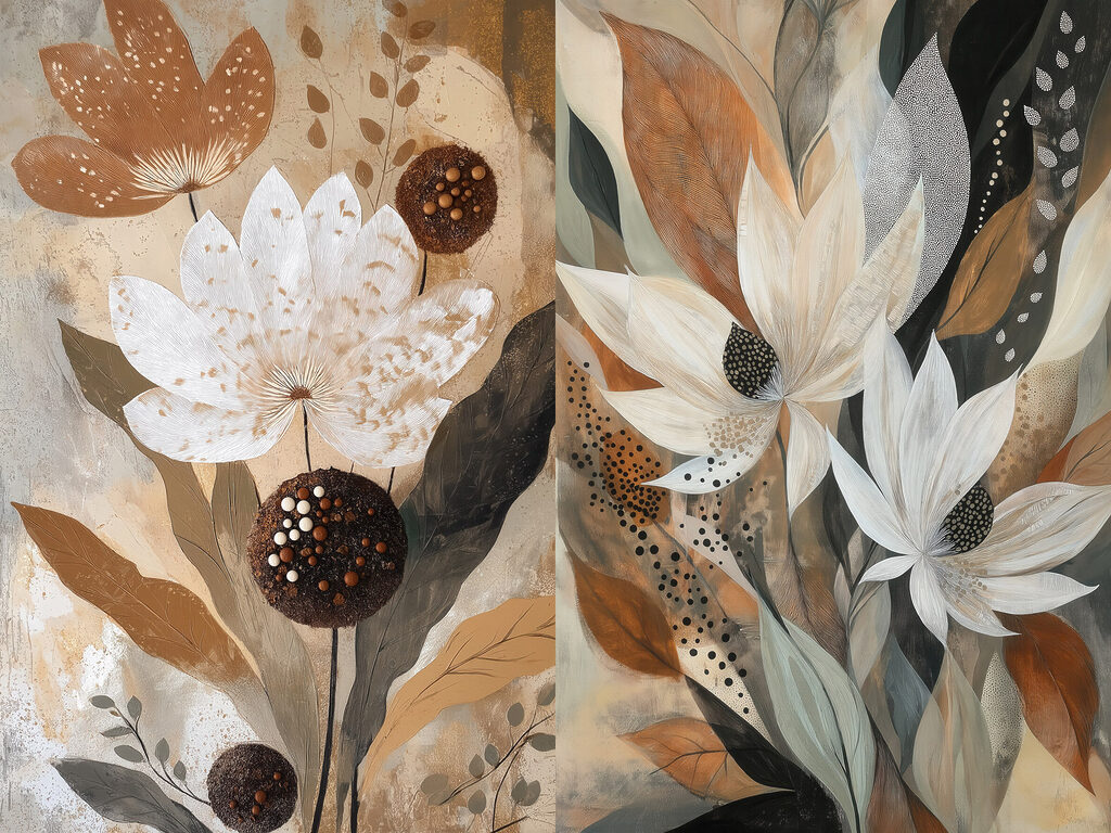Painting of flowers and leaves