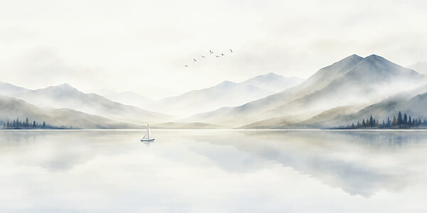 Sailboat on a lake with mountains in the background Sailboat on a lake with mountains in the background