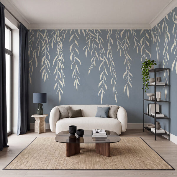 Weiße Blätter auf blauem Hintergrund Weiße Blätter auf blauem Hintergrund