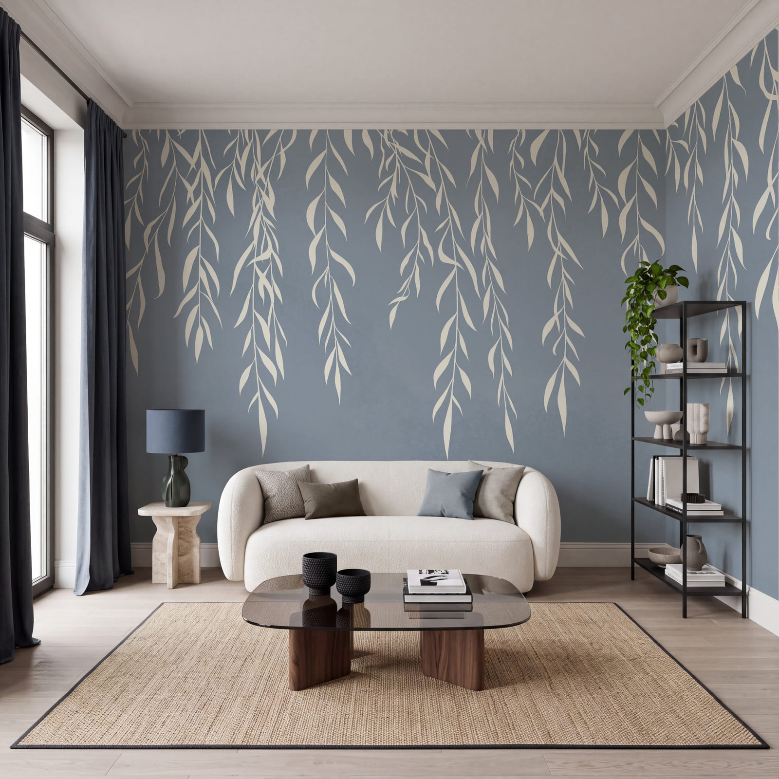 Weiße Blätter auf blauem Hintergrund Weiße Blätter auf blauem Hintergrund