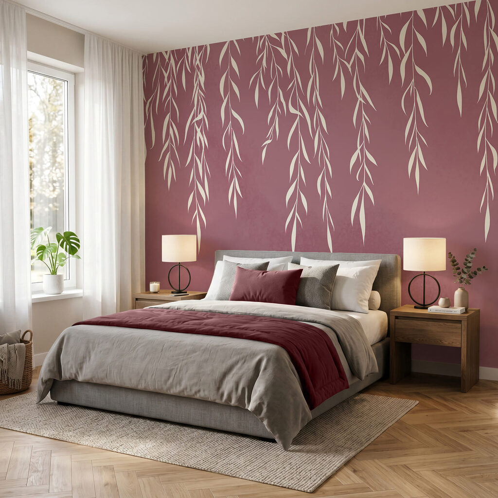 Weiße Blätter auf violettem Hintergrund Weiße Blätter auf violettem Hintergrund