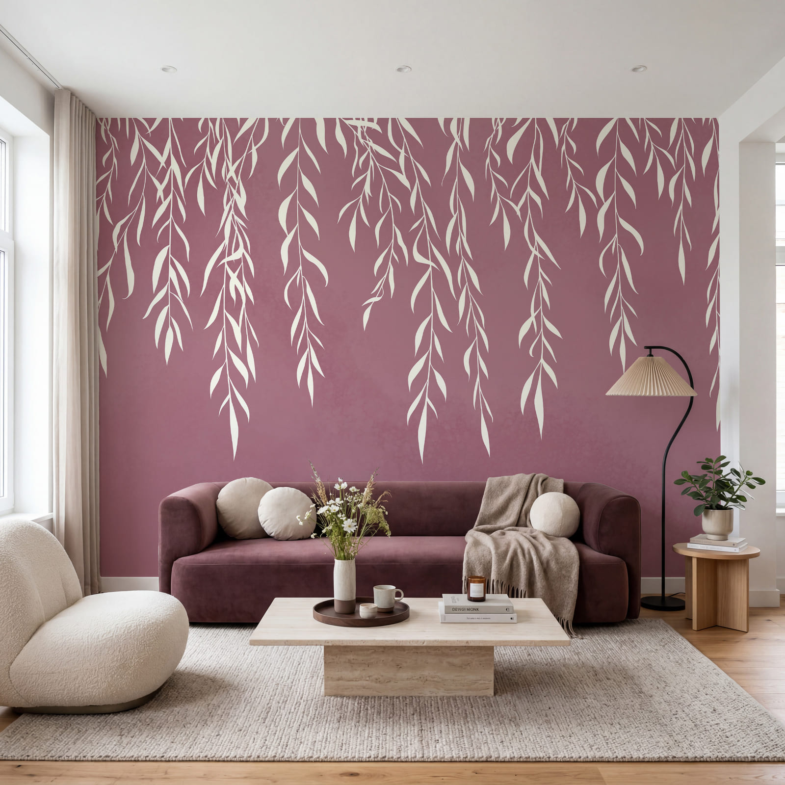 Weiße Blätter auf violettem Hintergrund Weiße Blätter auf violettem Hintergrund