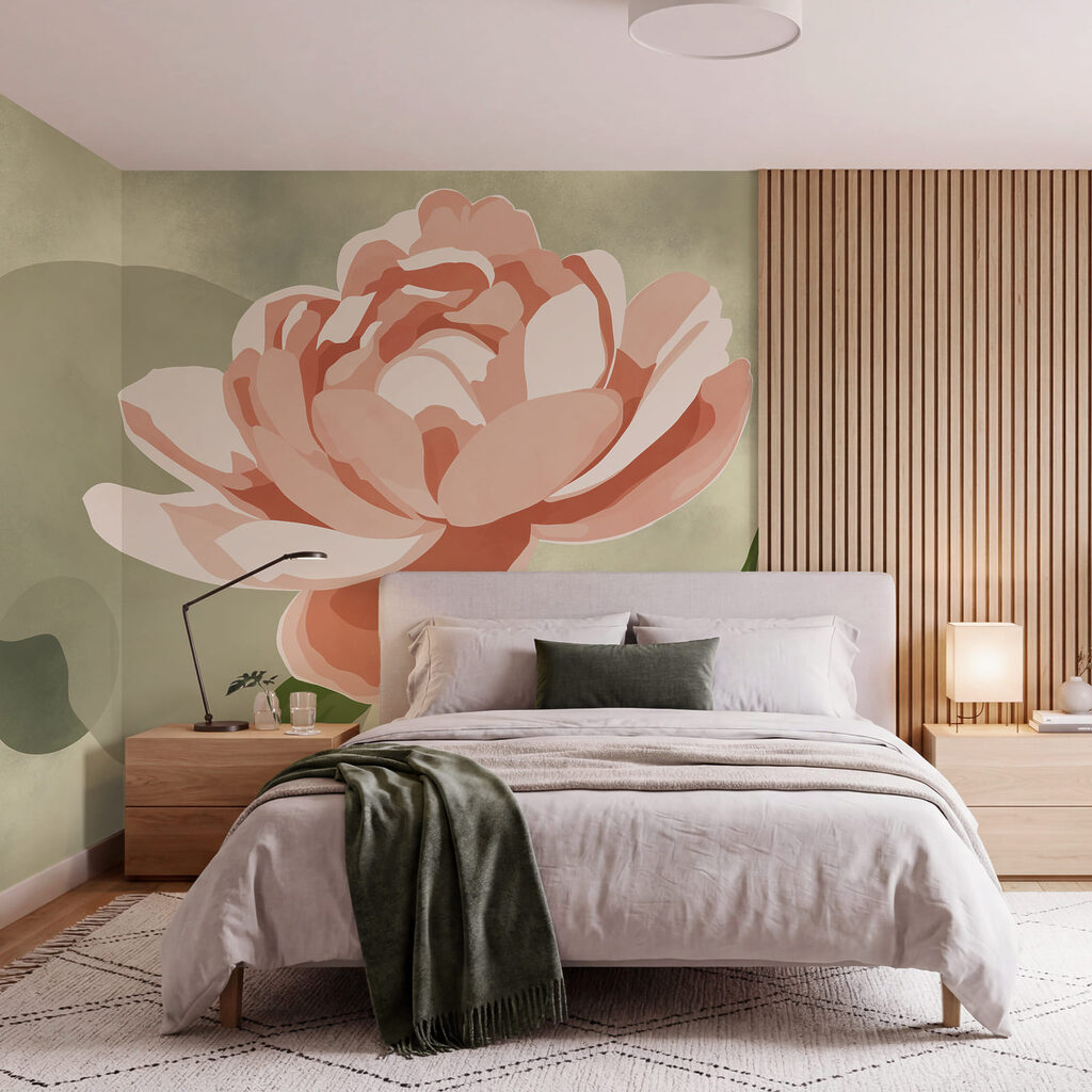 Rosa Blume mit grünen Blättern