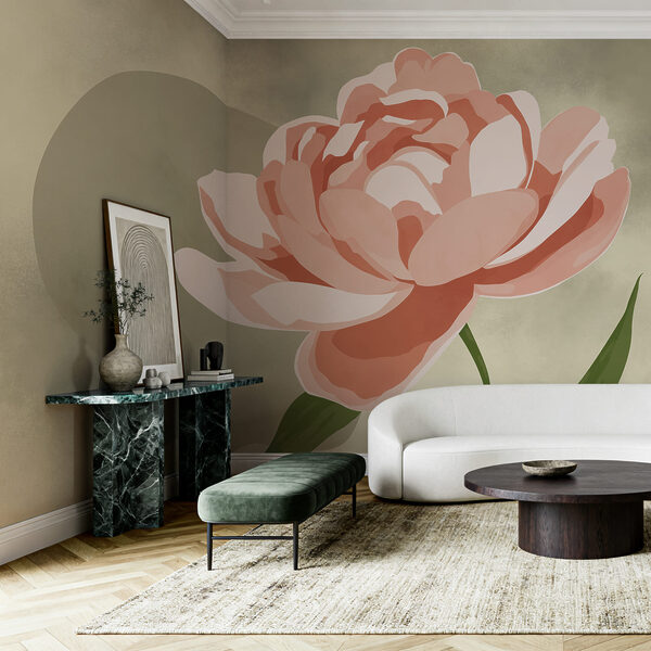 Rosa Blume mit grünen Blättern