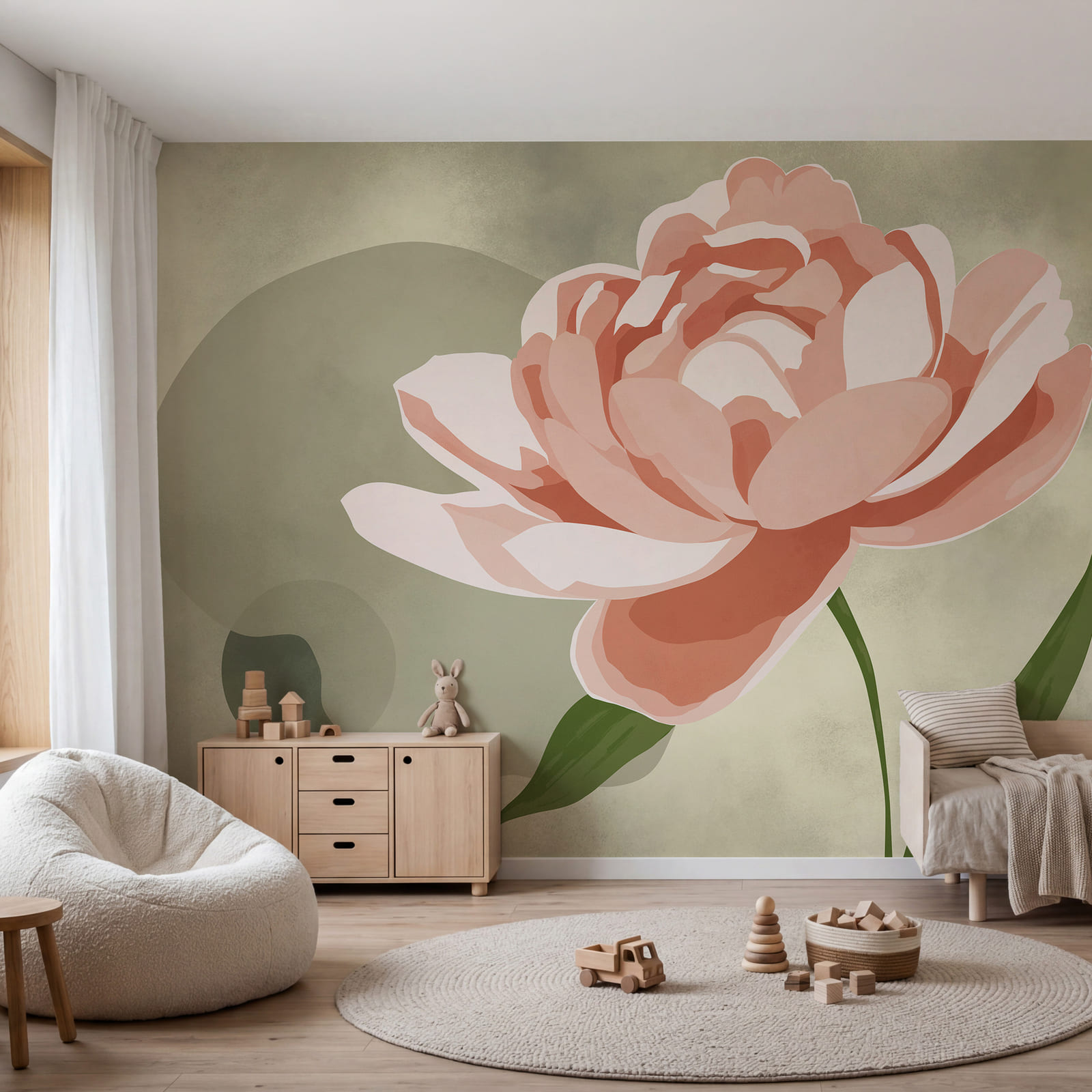 Rosa Blume mit grünen Blättern