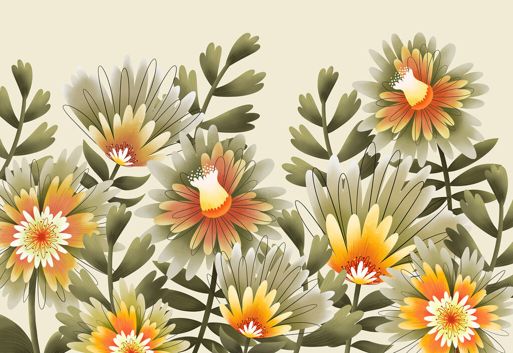 Group of flowers with leaves Group of flowers with leaves