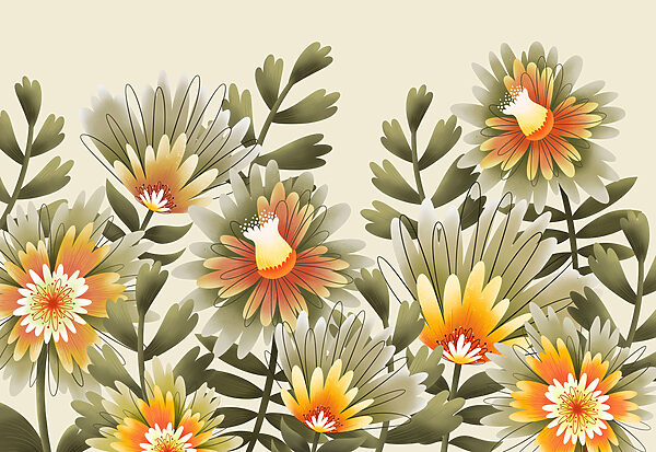 Group of flowers with leaves Group of flowers with leaves