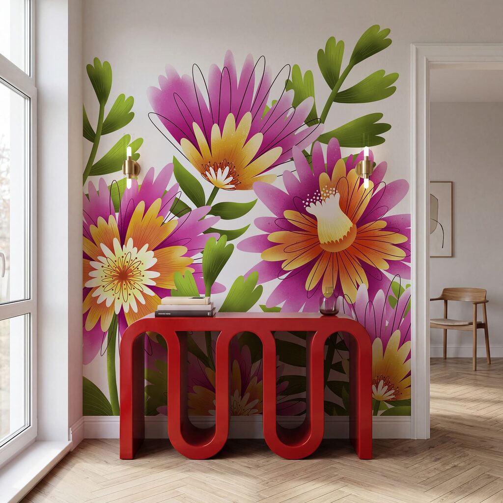 Blumenarrangement mit grünen Blättern Blumenarrangement mit grünen Blättern