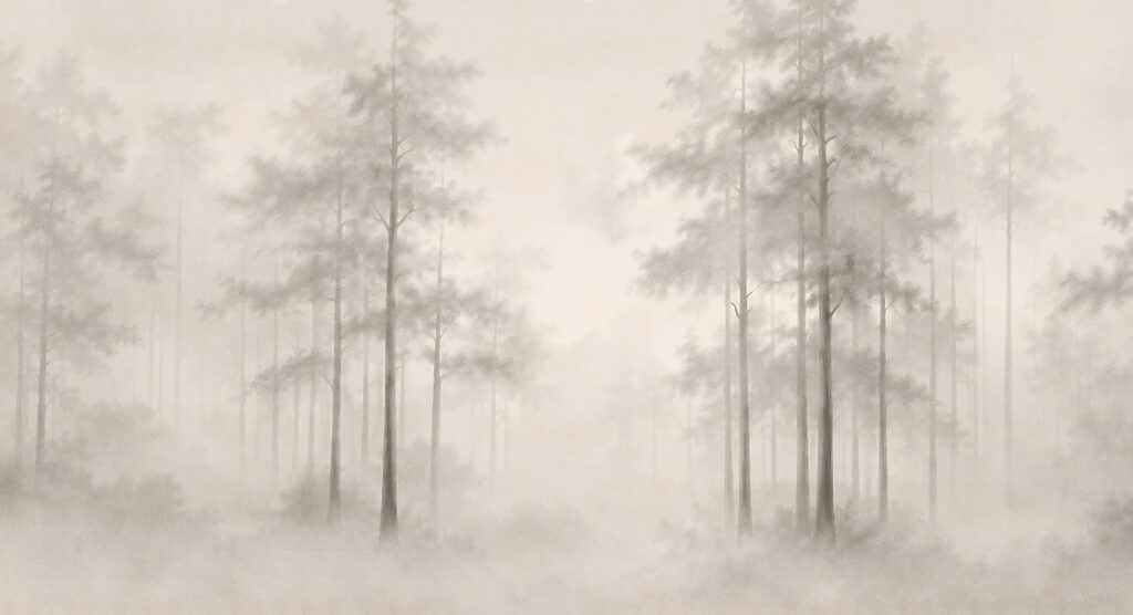 Foggy forest with trees