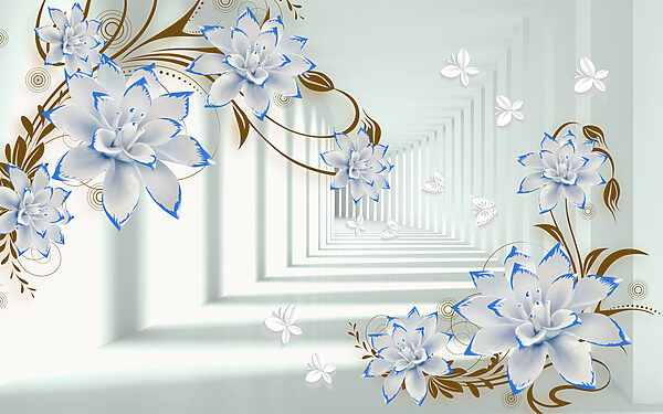 White and blue flowers on a white background
