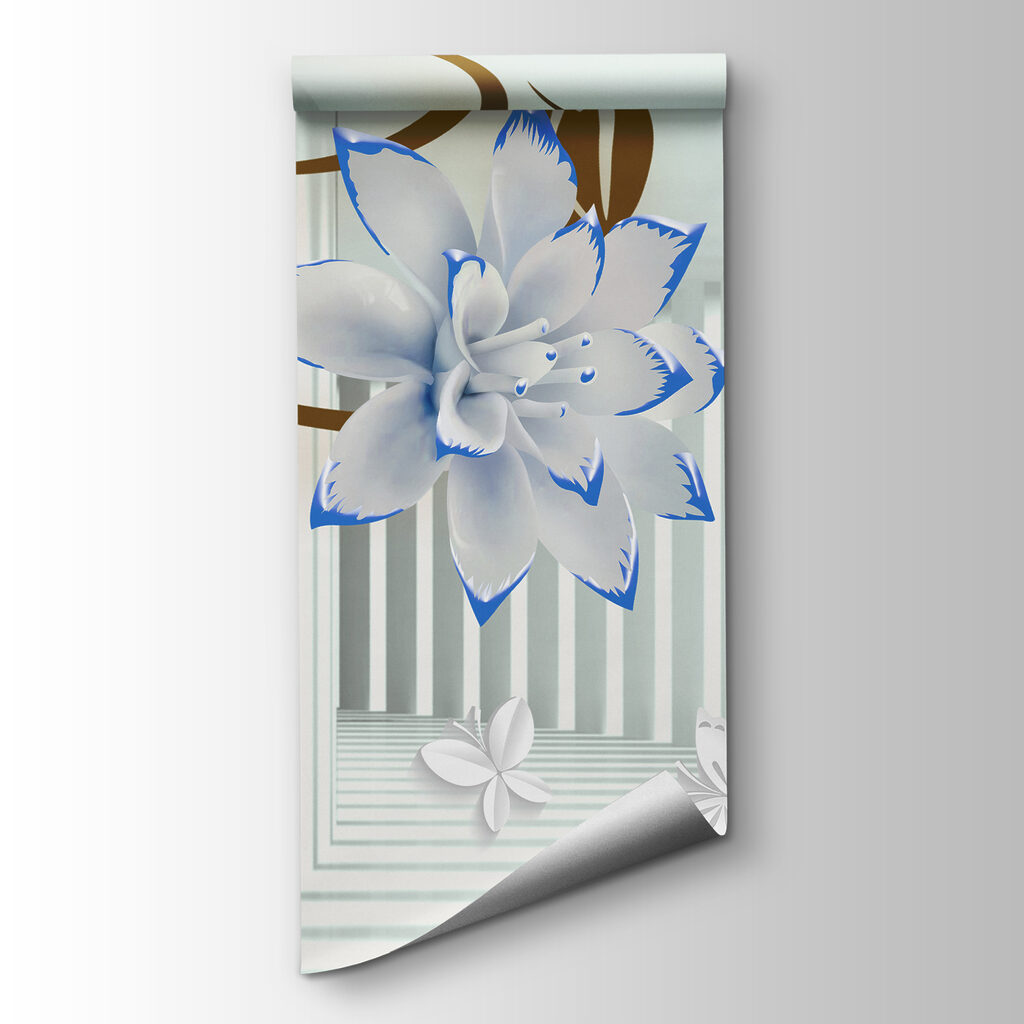 White and blue flowers on a white background