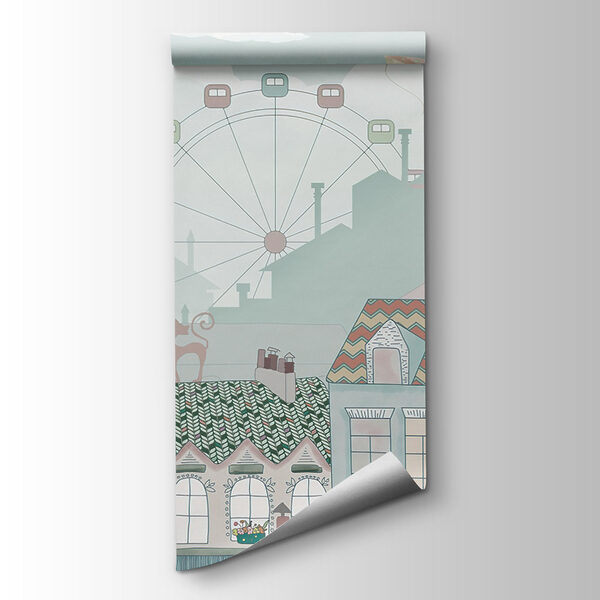 City with many buildings and hot air balloons City with many buildings and hot air balloons