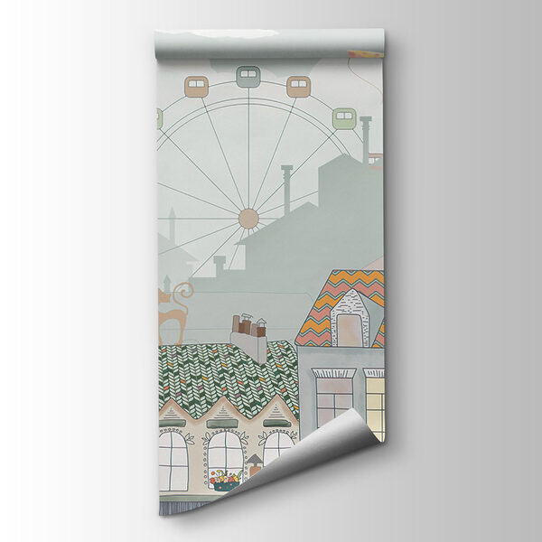 City with many buildings and hot air balloons City with many buildings and hot air balloons