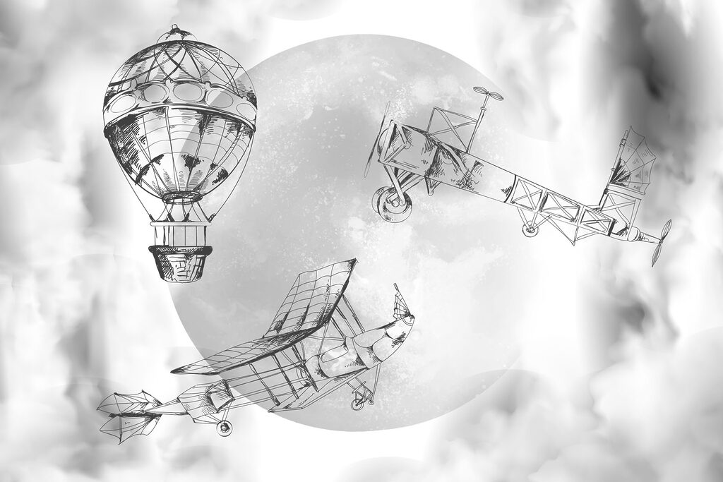 Drawing of airplanes and a balloon Drawing of airplanes and a balloon