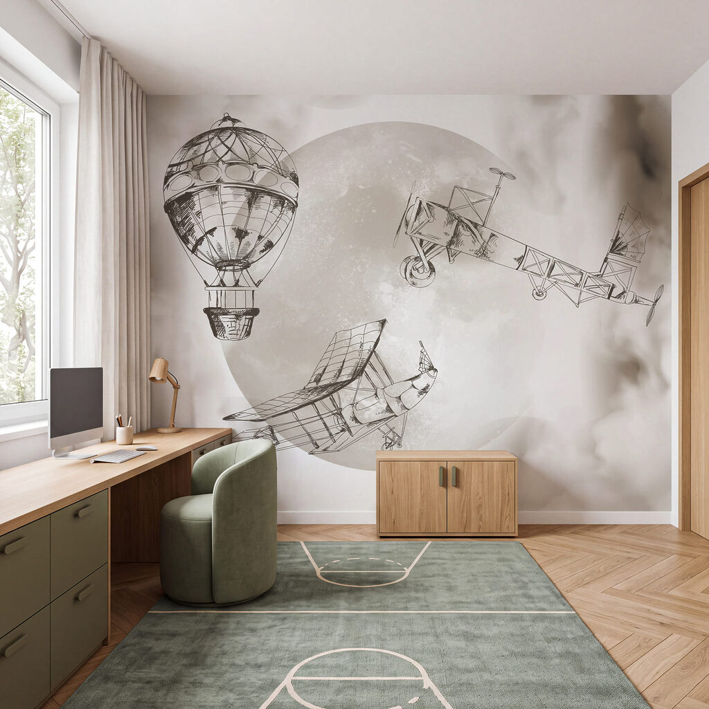 Zeichnung von Flugzeugen und einem Ballon