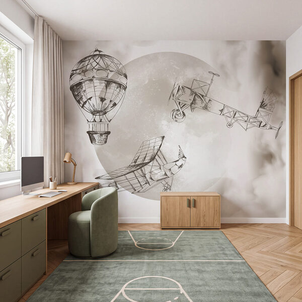 Zeichnung von Flugzeugen und einem Ballon
