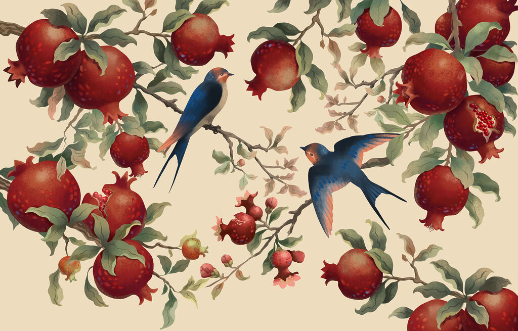 Birds on a branch with fruits Birds on a branch with fruits