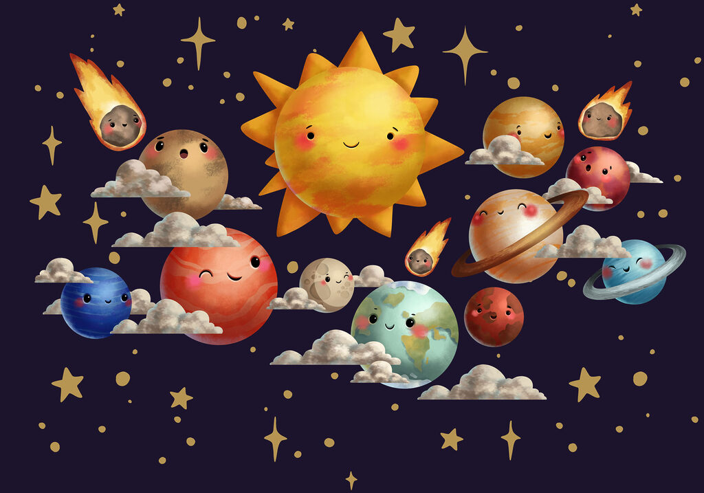 Cartoon planets and sun Cartoon planets and sun