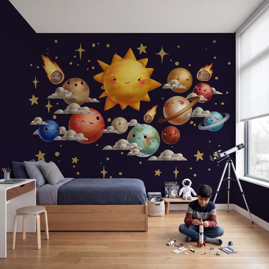 Planeten und Sonne im Cartoon-Stil Planeten und Sonne im Cartoon-Stil