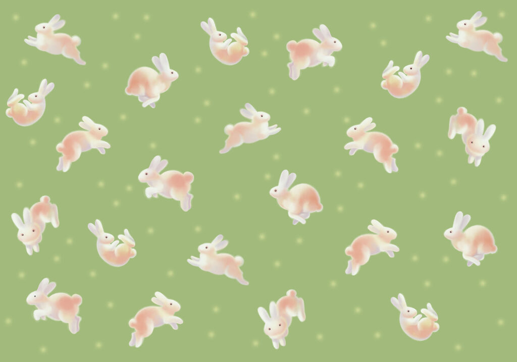 Group of bunnies on a green background Group of bunnies on a green background