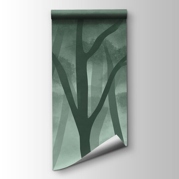 Group of trees in a foggy forest Group of trees in a foggy forest