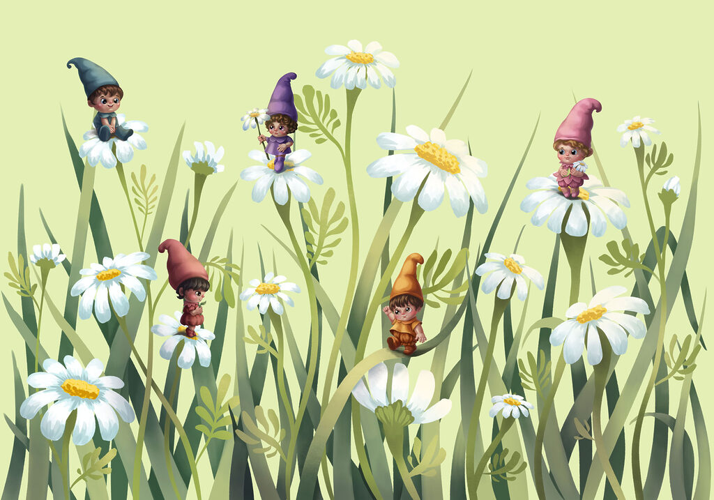 Group of gnomes on flowers Group of gnomes on flowers