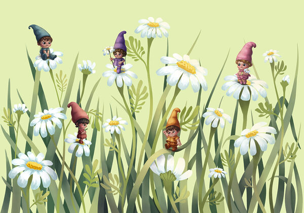 Group of gnomes on flowers Group of gnomes on flowers