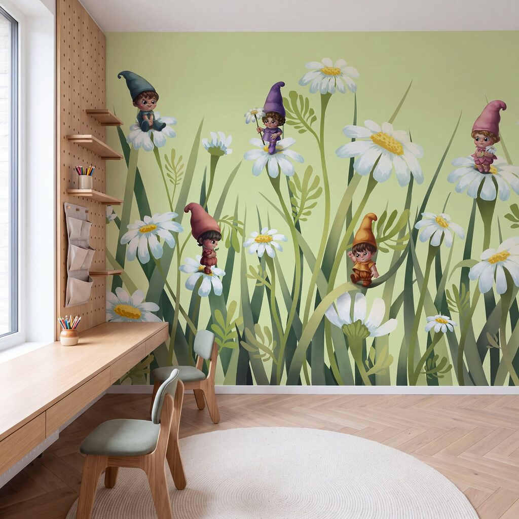 Gruppe von Gnomen auf Blumen Gruppe von Gnomen auf Blumen