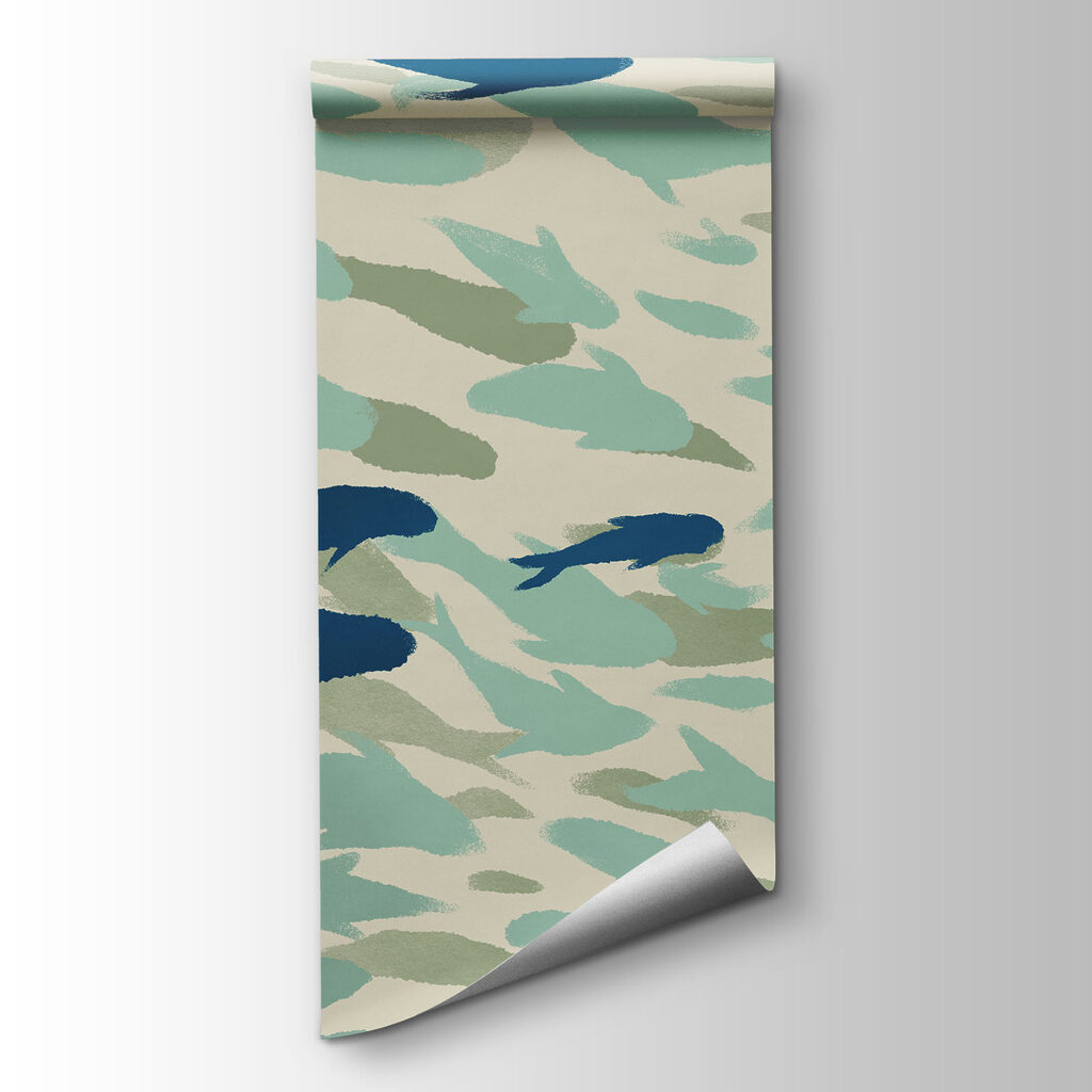 Fototapeten Eine Gruppe von Fischen, die in einer Welle schwimmt (Artikelnummer: t01093)