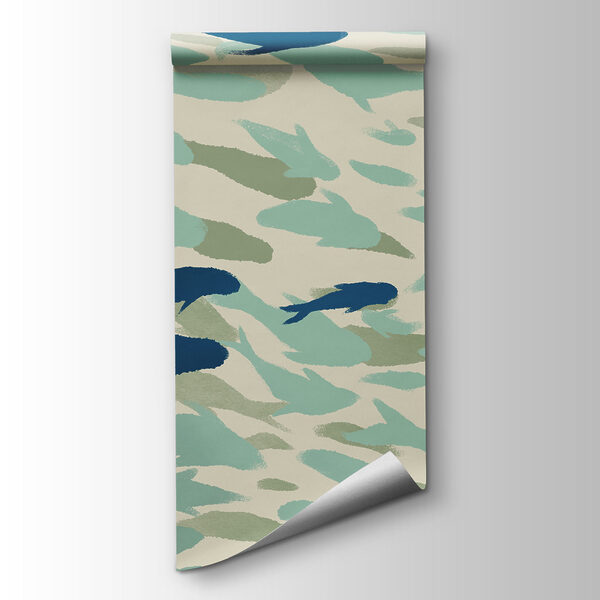Fototapeten Eine Gruppe von Fischen, die in einer Welle schwimmt (Artikelnummer: t01093)