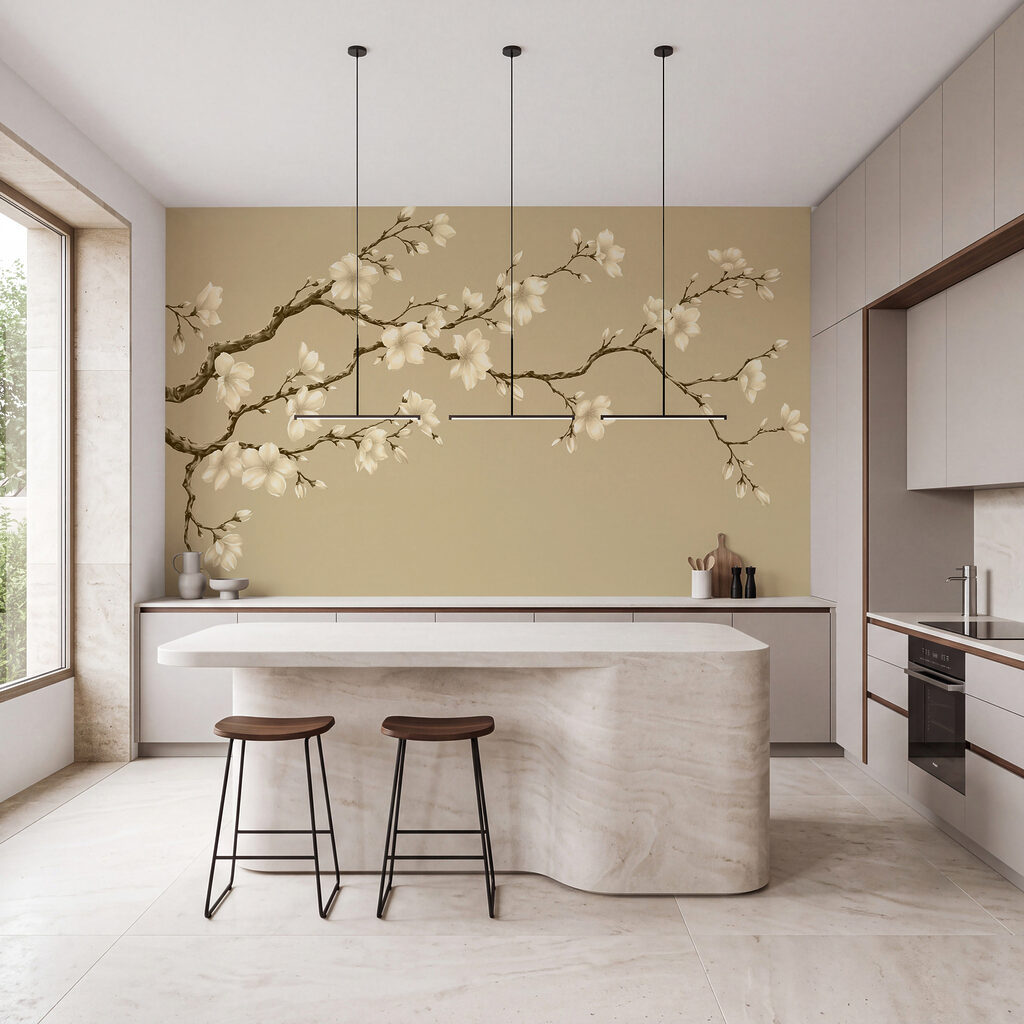 Fototapeten Zweig mit weißen Blüten (Artikelnummer: t01044v3)