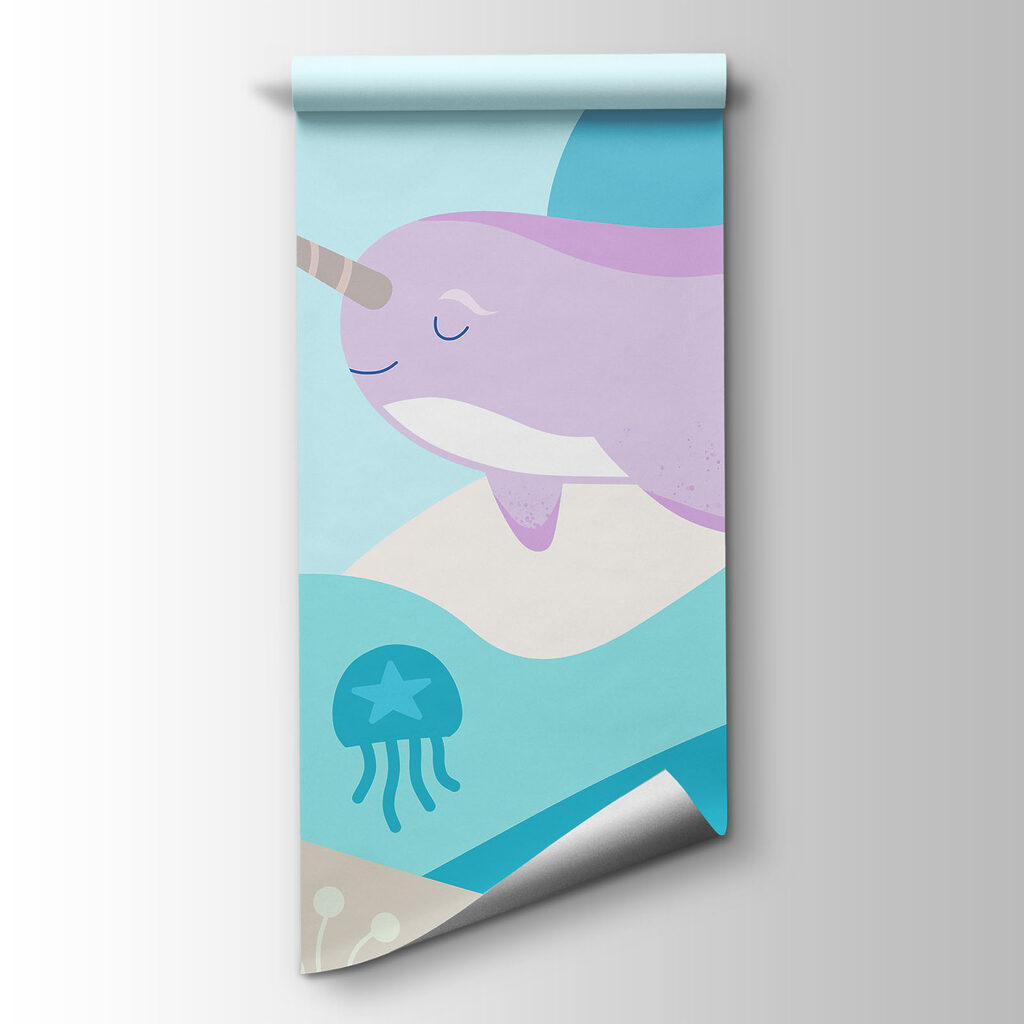Fototapeten Karikatur eines im Meer schwimmenden Narwals (Artikelnummer: t01053v3)