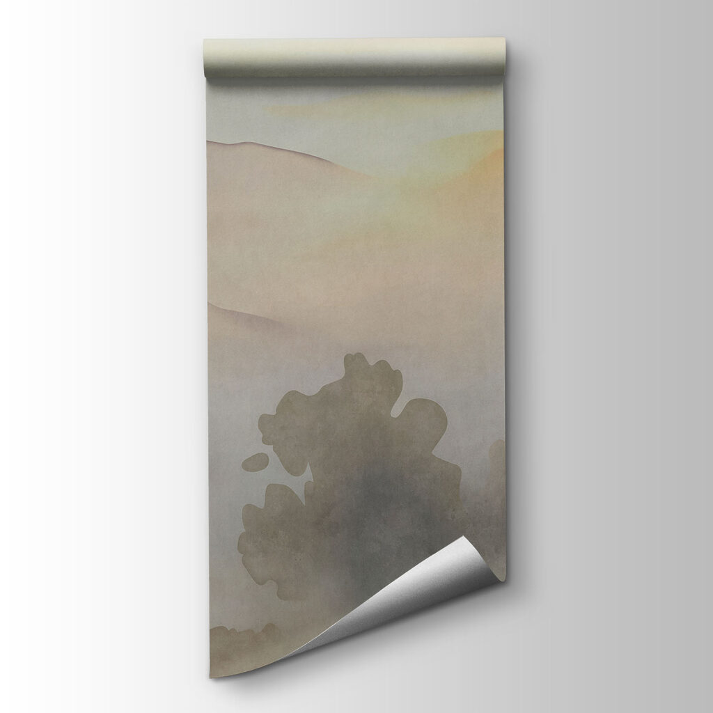 Fototapeten Aquarellbild eines Sees mit Bäumen und Bergen im Hintergrund (Artikelnummer: t01068)